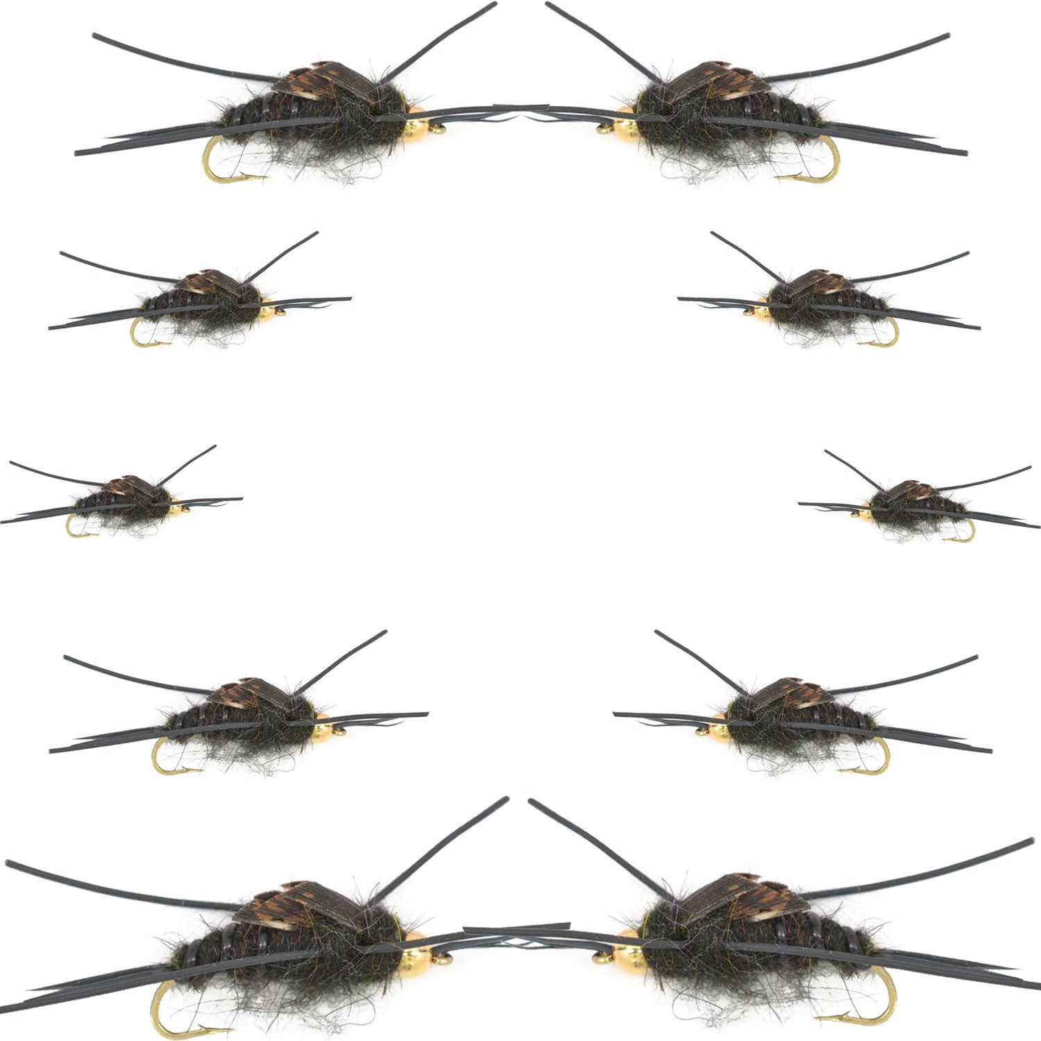 Kaufmann's Premium Black Stonefly Nymph Set - 10 Bead Head Rubber Legs Wet Flies - Assorted Hook Sizes 4 to 12 - Korvel