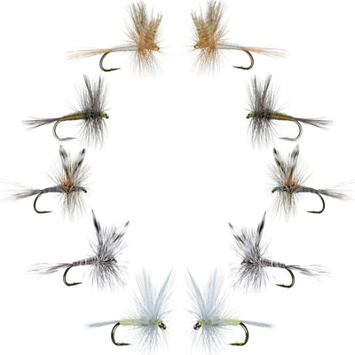 Basics Collection - Classic Dry Fly Assortment - 10 Dry Fishing Flies - 5 Patterns - Hook Sizes 12, 14, 16