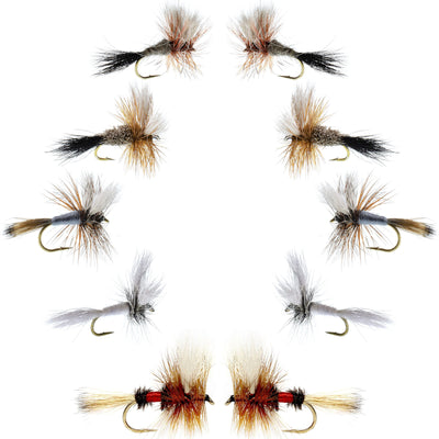 Basics Collection - Wulff Dry Fly Assortment - 10 Dry Fishing Flies - 5 Patterns - Hook Sizes 10, 12, 14