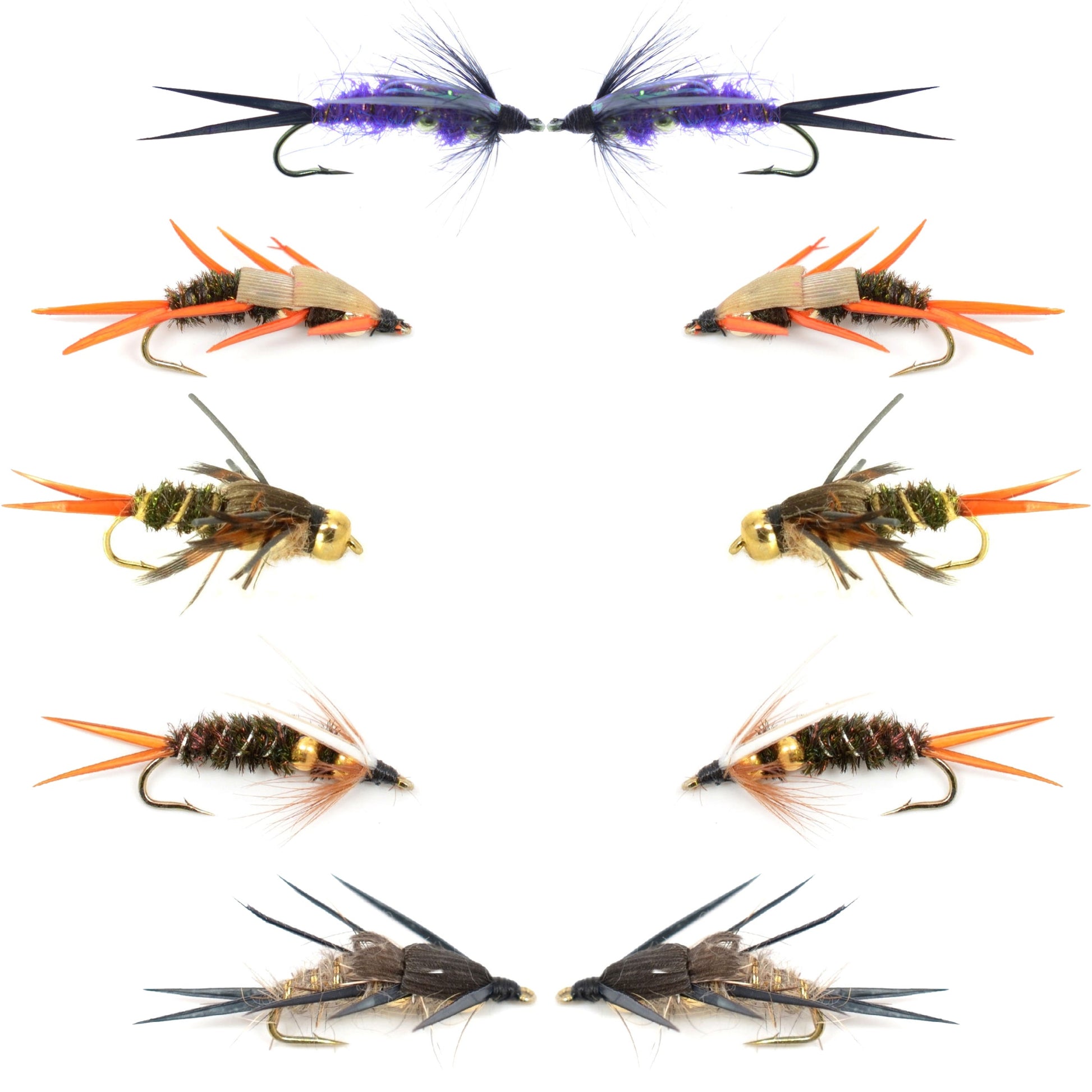 Essential Double Bead Nymph Fly Set - 10 Premium Wet Flies - 5 Unique Patterns - Size 14 Hooks - Korvel