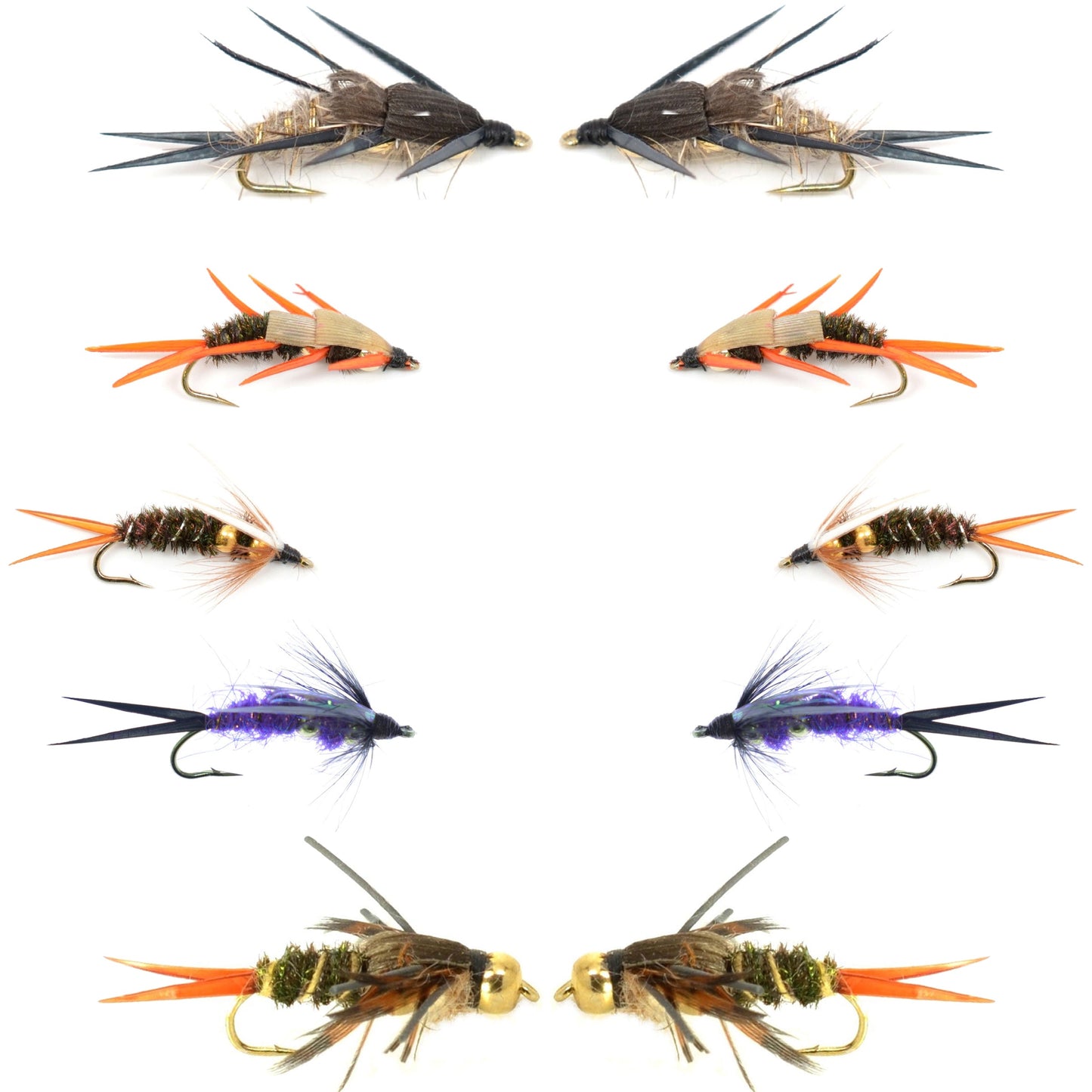 Essential Double Bead Nymph Fly Set - 10 Premium Wet Flies - 5 Unique Patterns - Size 10 Hooks - Korvel