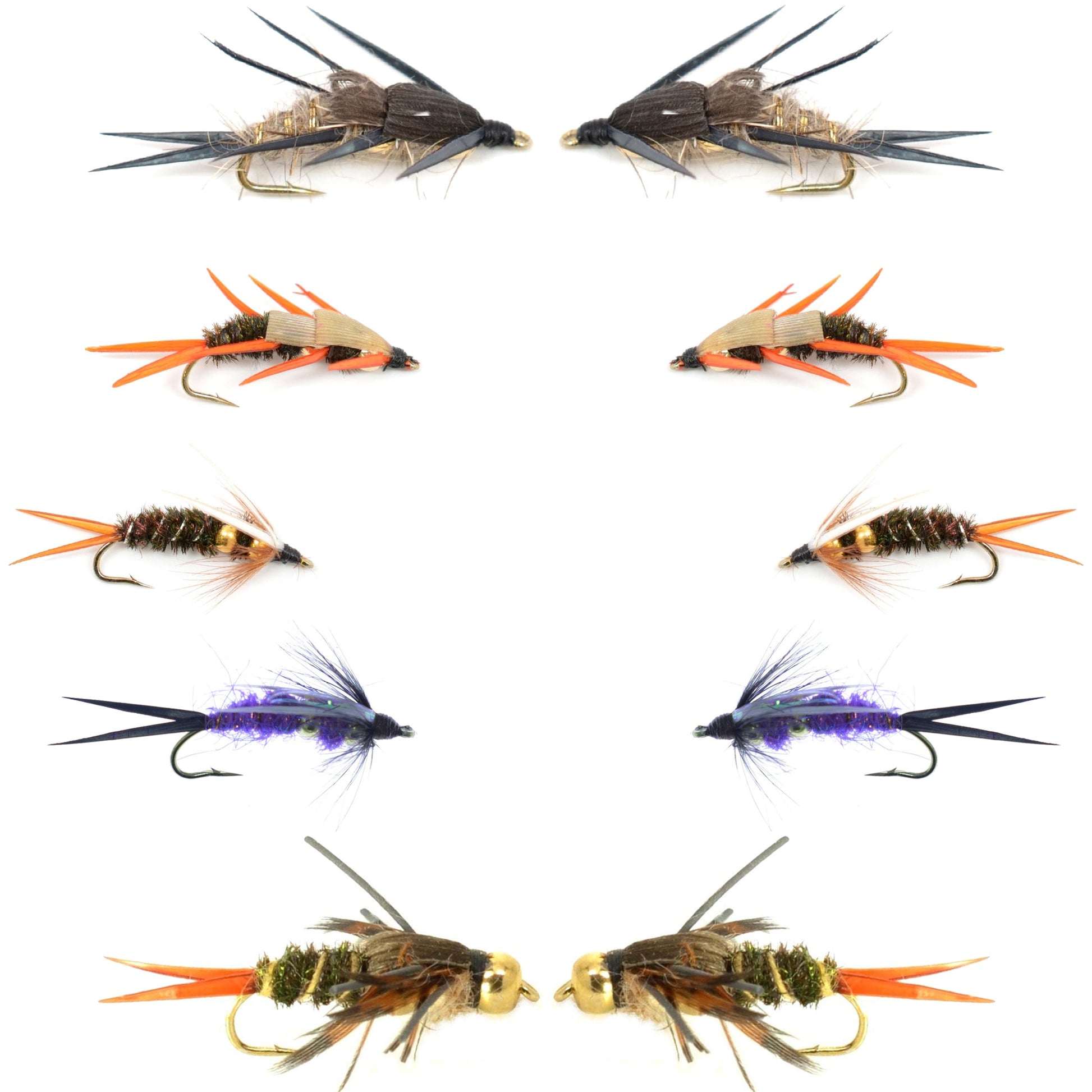 Essential Double Bead Nymph Fly Assortment - 10 Premium Wet Flies - 5 Unique Patterns - Size 8 Hooks - Korvel