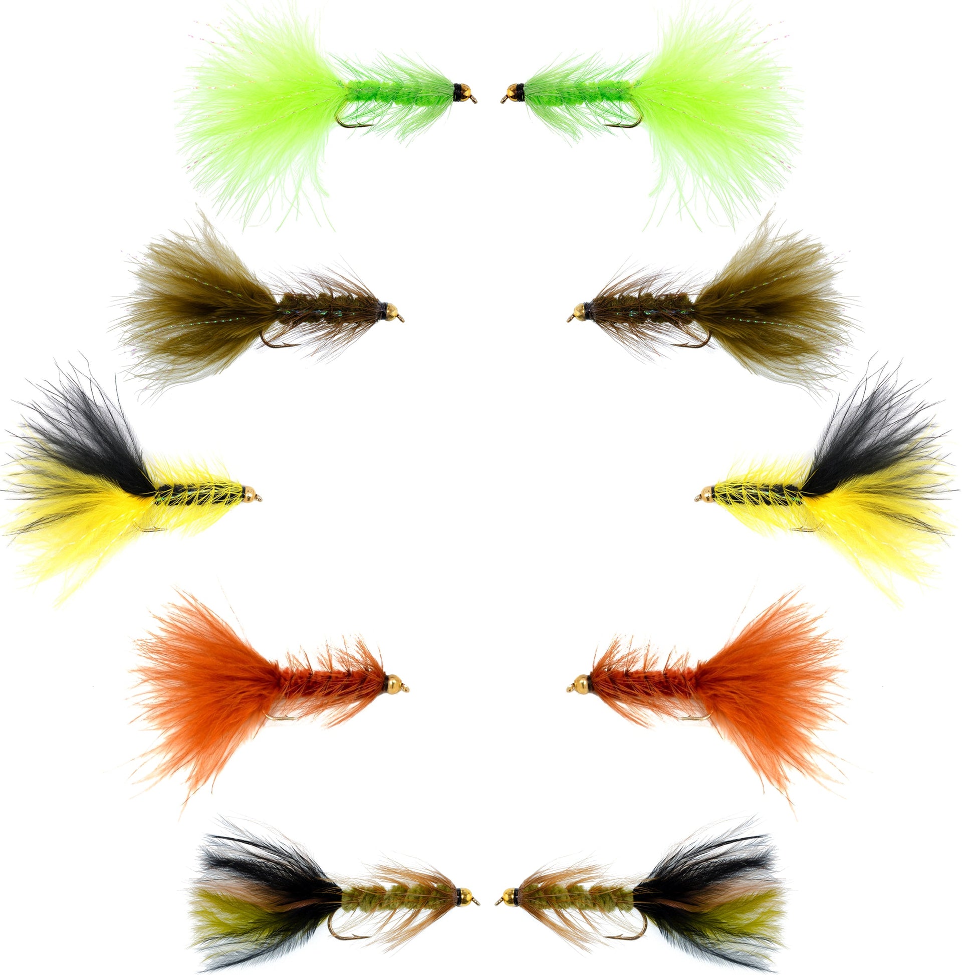 Premium Woolly Bugger Fly Assortment - 10 Bead Head Streamers - 5 Vibrant Patterns - Size 8 Hooks - Korvel