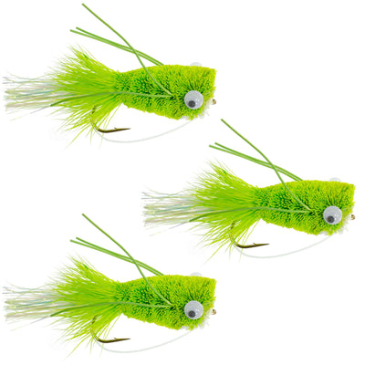Chartreuse Flashtail Bass Popper - 3 Pack Size 6 with Weed Guard - Korvel
