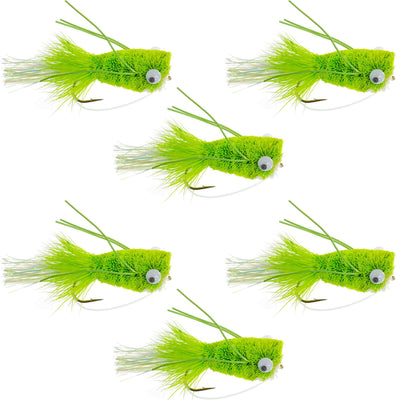 Chartreuse Flashtail Bass Popper - Set of 6 Size 6 Hooks for Bass Fishing - Korvel