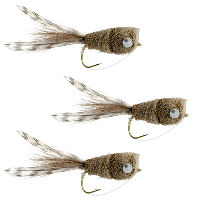 3-Pack Premium Deer Hair & Grizzly Bass Popper Size 8 - Ultimate Bass Fly Fishing Lures with Weed Guard - Korvel