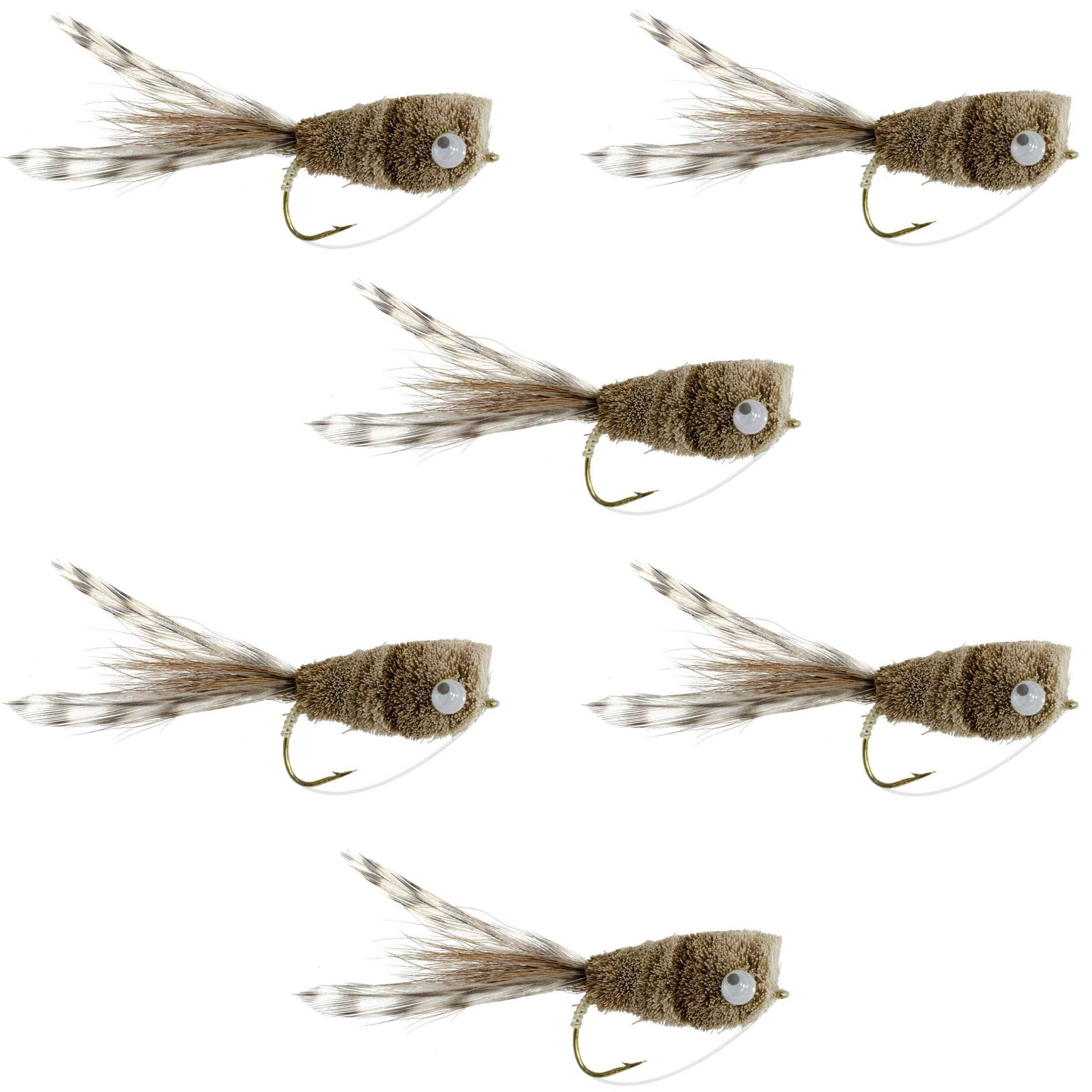 Premium Deer Hair & Grizzly Bass Popper Flies - Size 8 (Pack of 6) - Korvel