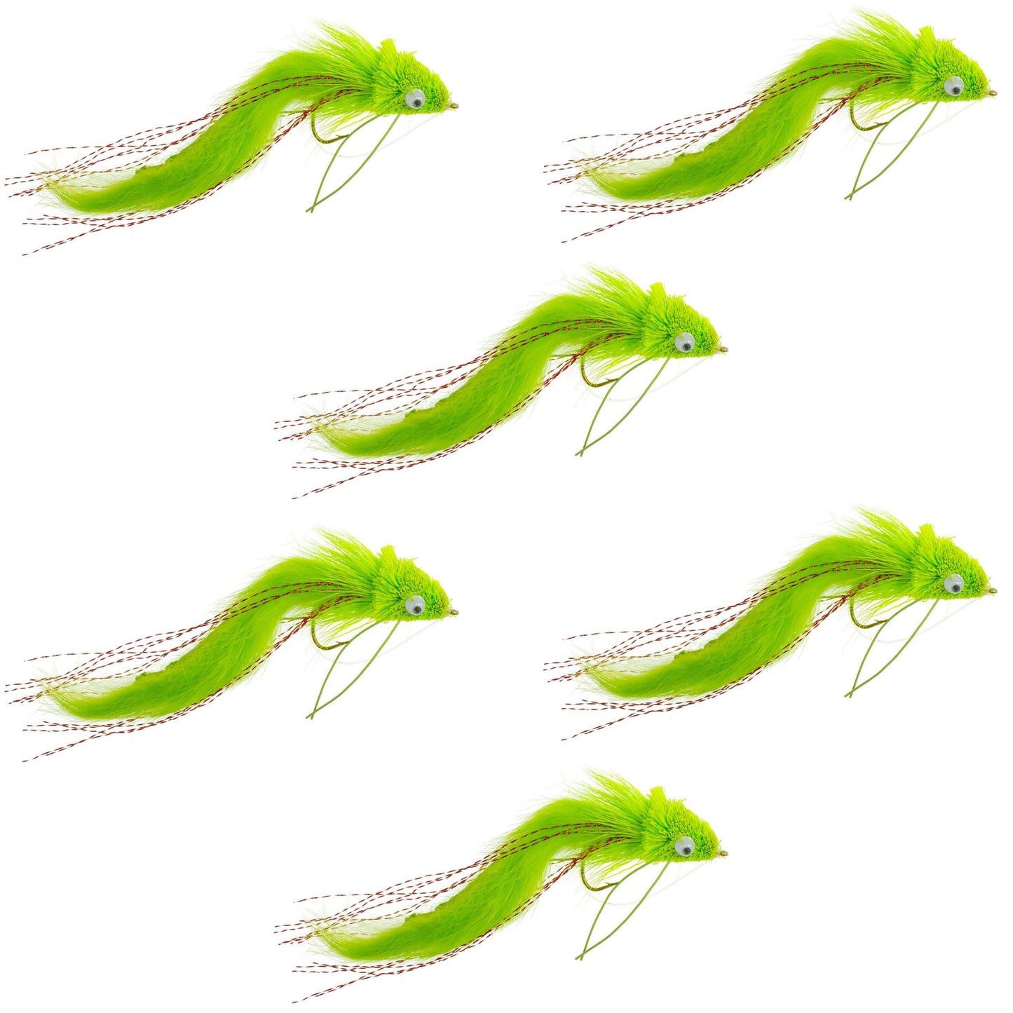 Chartreuse Deer Hair Diver Flies - Set of 6 Size 4 for Bass Fishing - Korvel