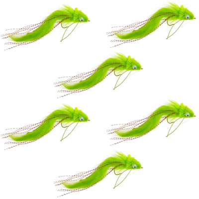 Chartreuse Deer Hair Diver Flies - Set of 6 Size 4 for Bass Fishing - Korvel