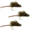 3 Pack Deer Hair Scruffy Rat Size 2 - Premium Bass Fly Fishing Lures with Weed Guard - Korvel