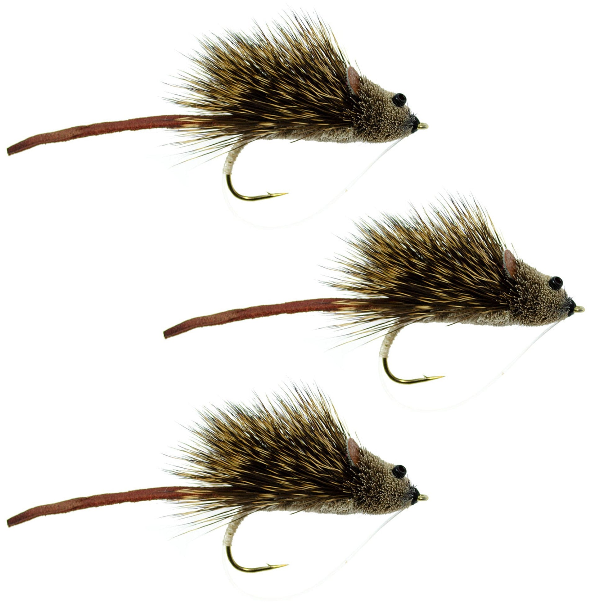 3 Pack Deer Hair Scruffy Rat Size 2 - Premium Bass Fly Fishing Lures with Weed Guard - Korvel