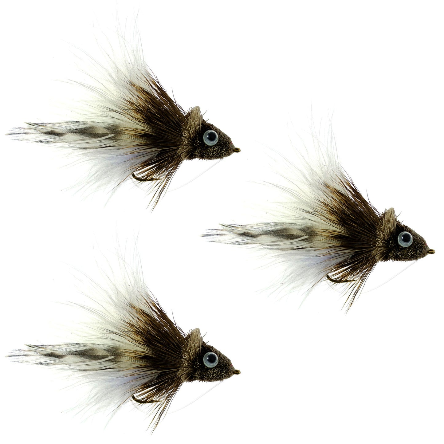 Triple Pack of White Marabou Deer Hair Divers - Size 4 Bass Fishing Flies with Weed Guards - Korvel