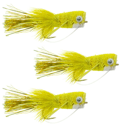 3-Pack Yellow Bass Popper Flies - Size 8 with Weed Guard - Korvel