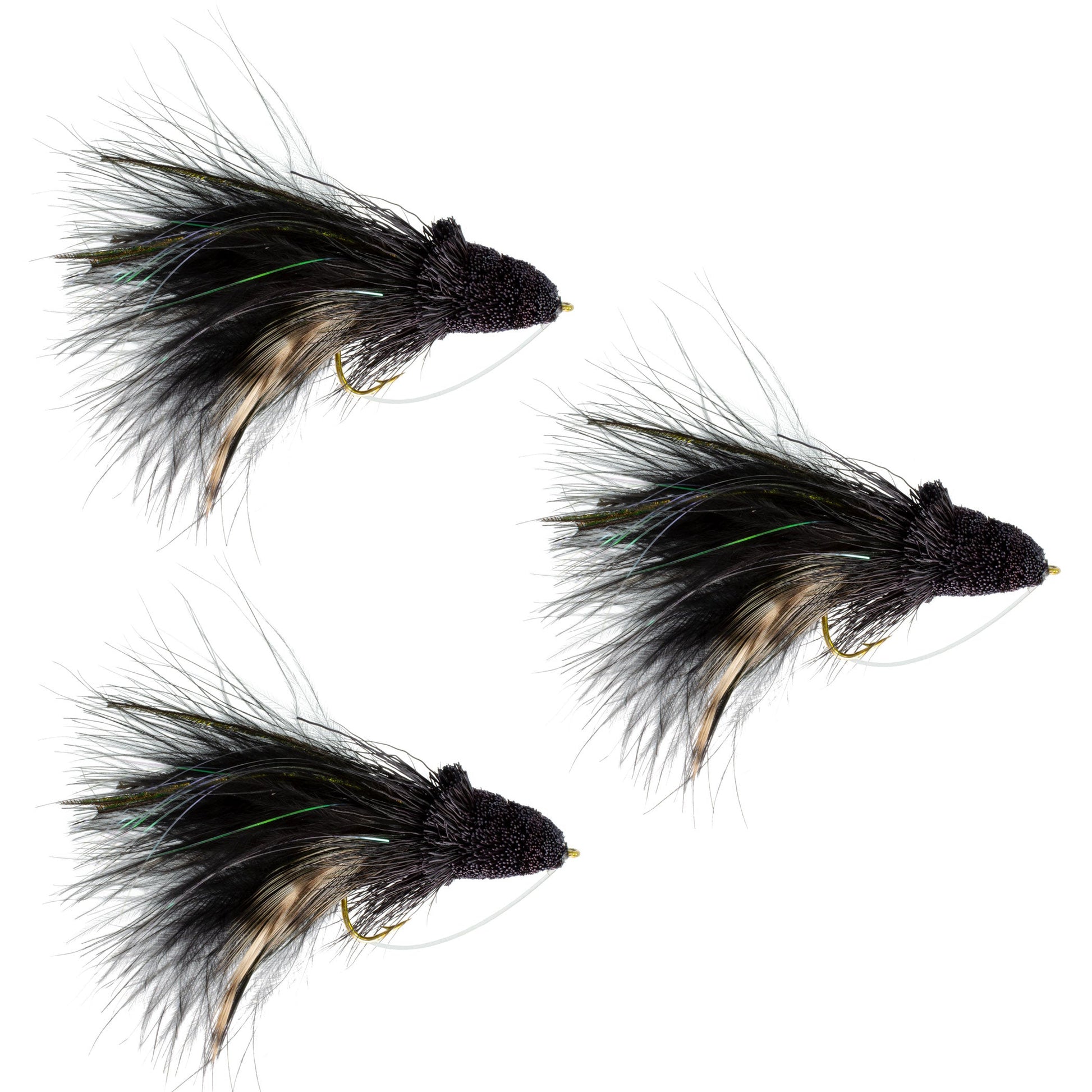 3 Pack Black Dahlberg Deer Hair Diver Size 4 - Premium Bass Fly Fishing Lures with Weed Guard - Korvel