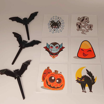 Oasis Supply Black Bat Halloween Cupcake Toppers with Bonus Tattoos