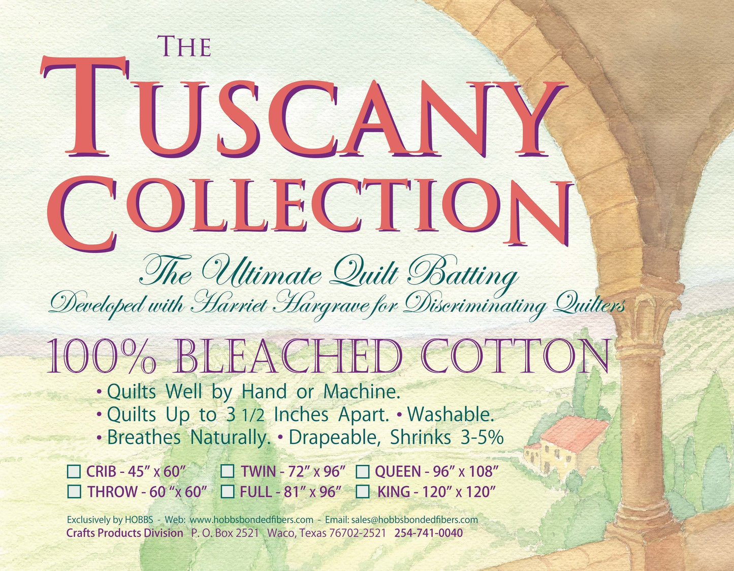 Hobbs Tuscany Batting de Algodón Blanqueado - Tamaño King 120in x 120in
