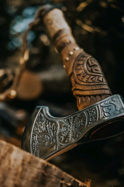 Custom Forged Warlord's Edge Battle Axe – 1095 Steel Blade & Ash Wood Handle - Korvel