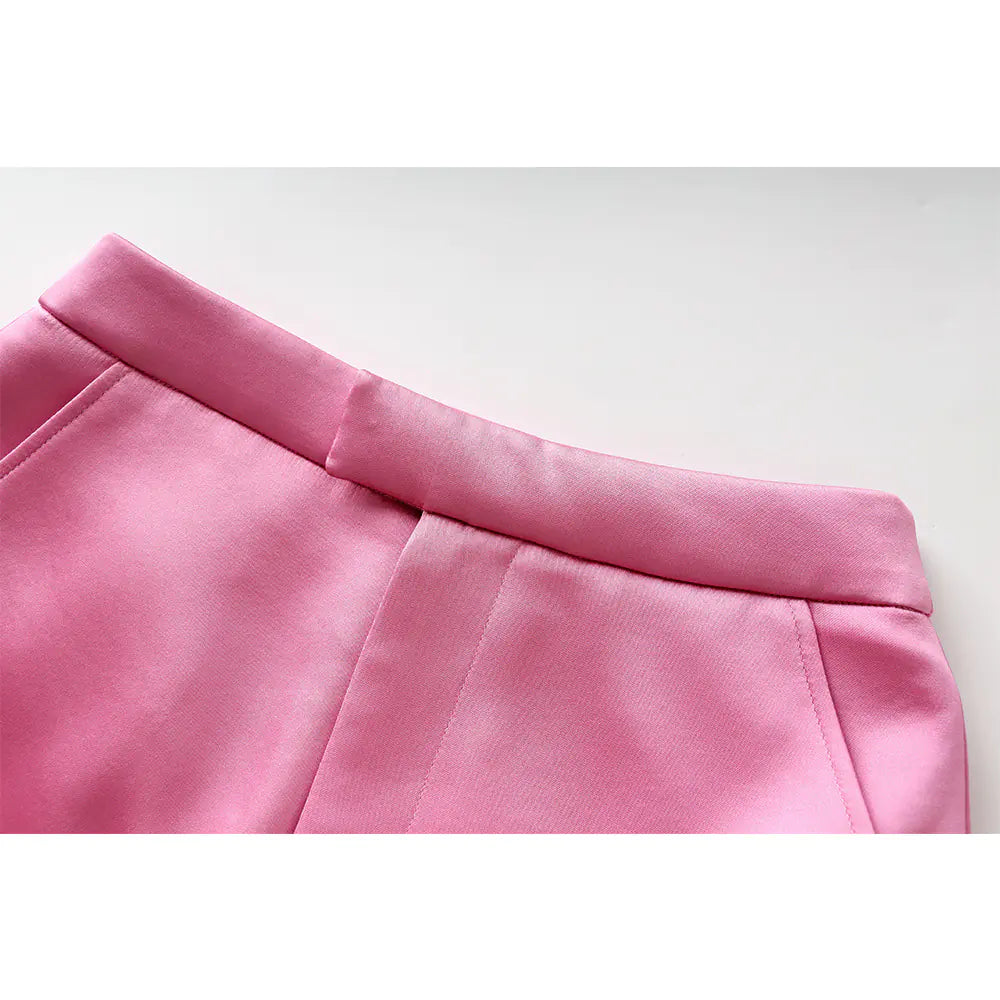 Elegant Pink Satin Suit Jacket and Skirt Set