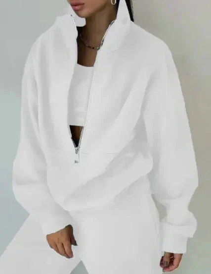 Women's Zipper Fleece Sweater Casual Set