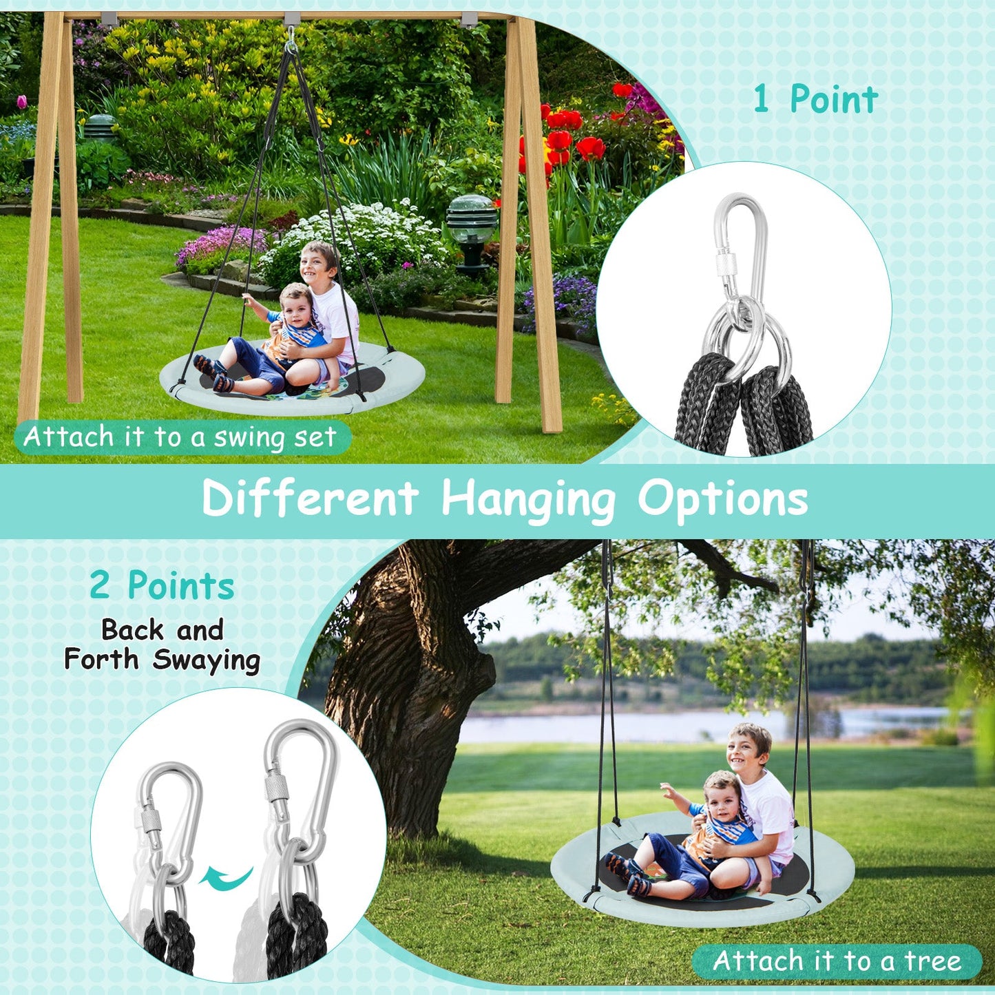 Balancoire en forme de soucoupe ajustable de 40 pouces - Amusement extérieur premium