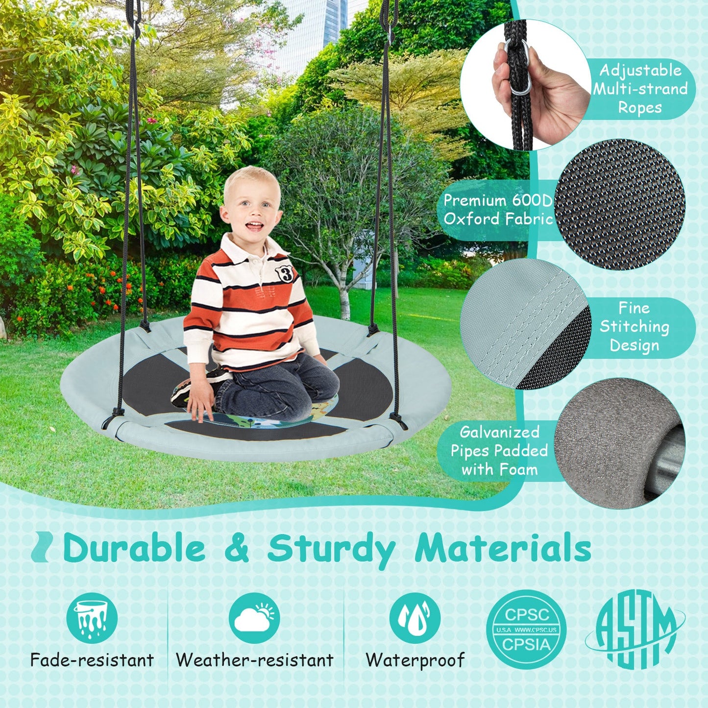 Balancoire en forme de soucoupe ajustable de 40 pouces - Amusement extérieur premium