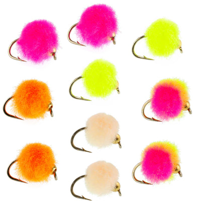 Premium Bead Head Egg Fly Assortment - 10 Flies in 5 Vibrant Colors, Size 16 - Korvel