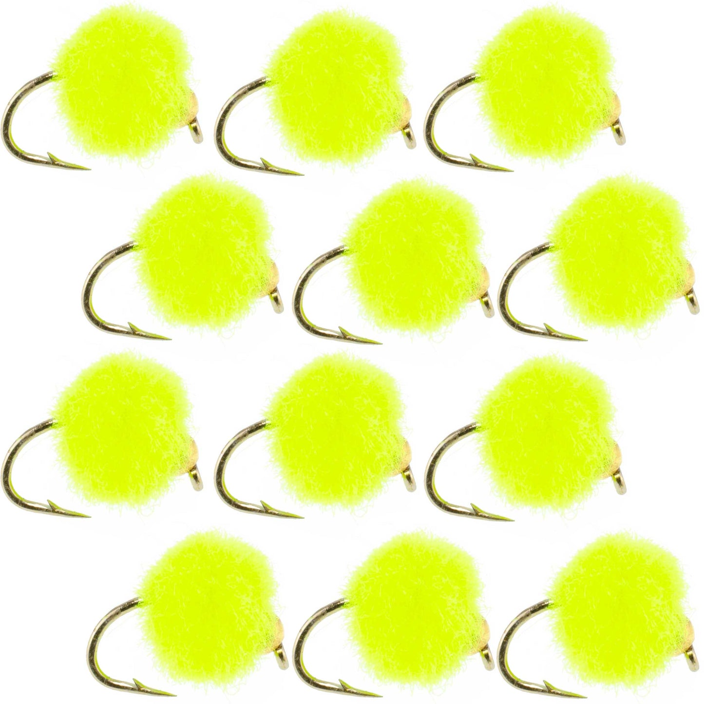 Vibrant Hot Chartreuse Bead Head Egg Flies - 12 Pack, Size 16 - Korvel