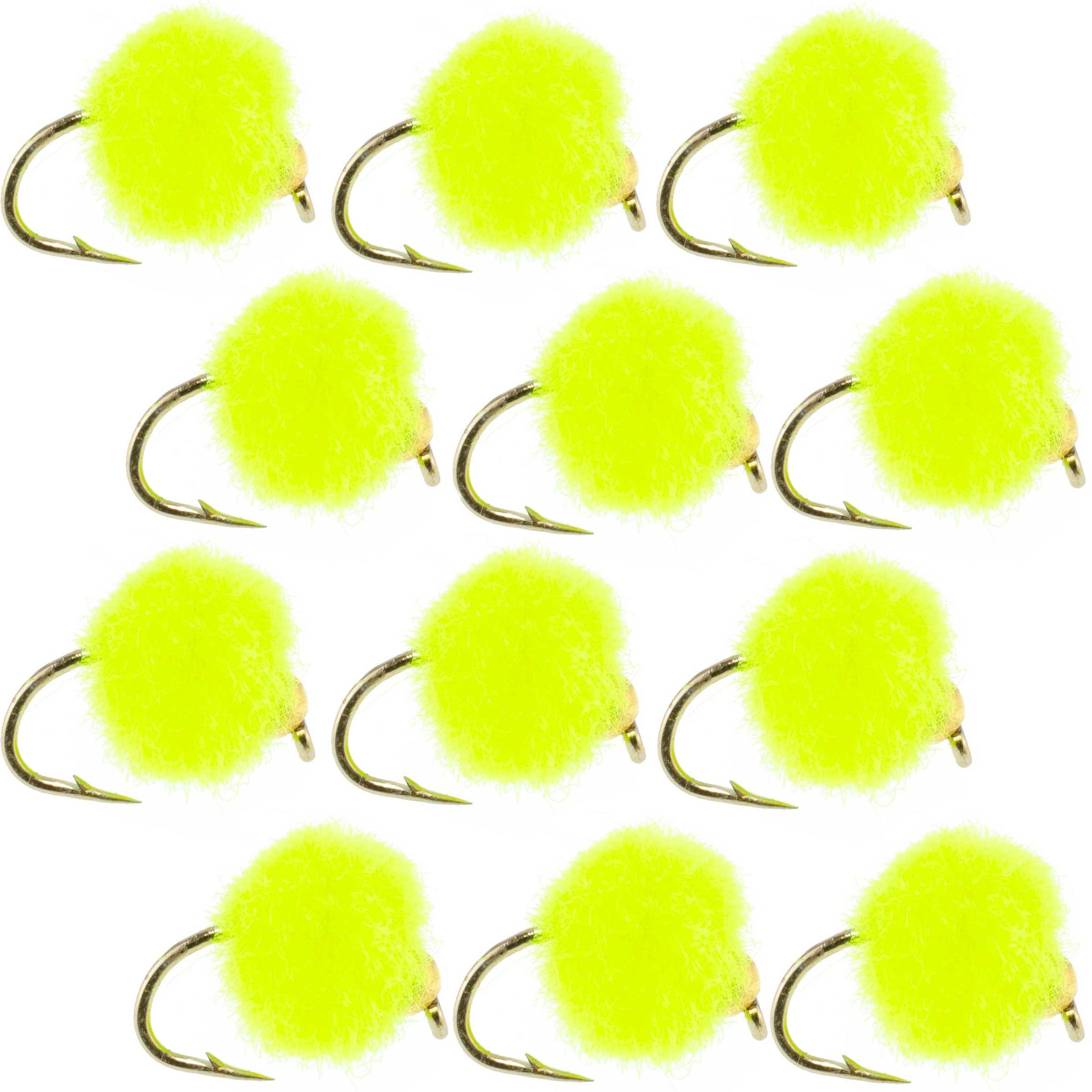Vibrant Hot Chartreuse Bead Head Egg Flies - 12 Pack, Size 16 - Korvel