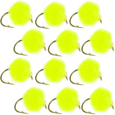 Vibrant Hot Chartreuse Bead Head Egg Flies - 12 Pack, Size 16 - Korvel