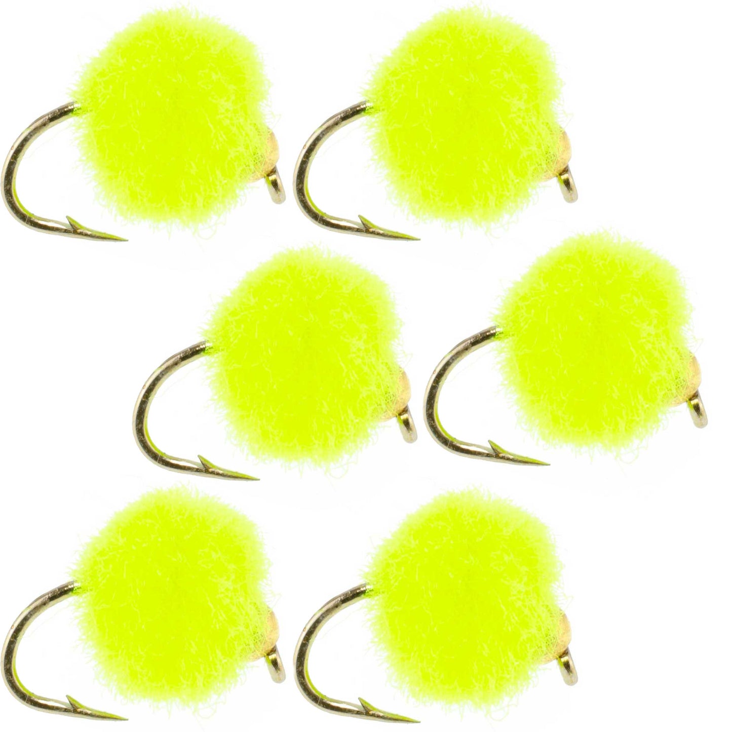 Vibrant Hot Chartreuse Bead Head Egg Flies - Set of 6, Size 16 - Korvel
