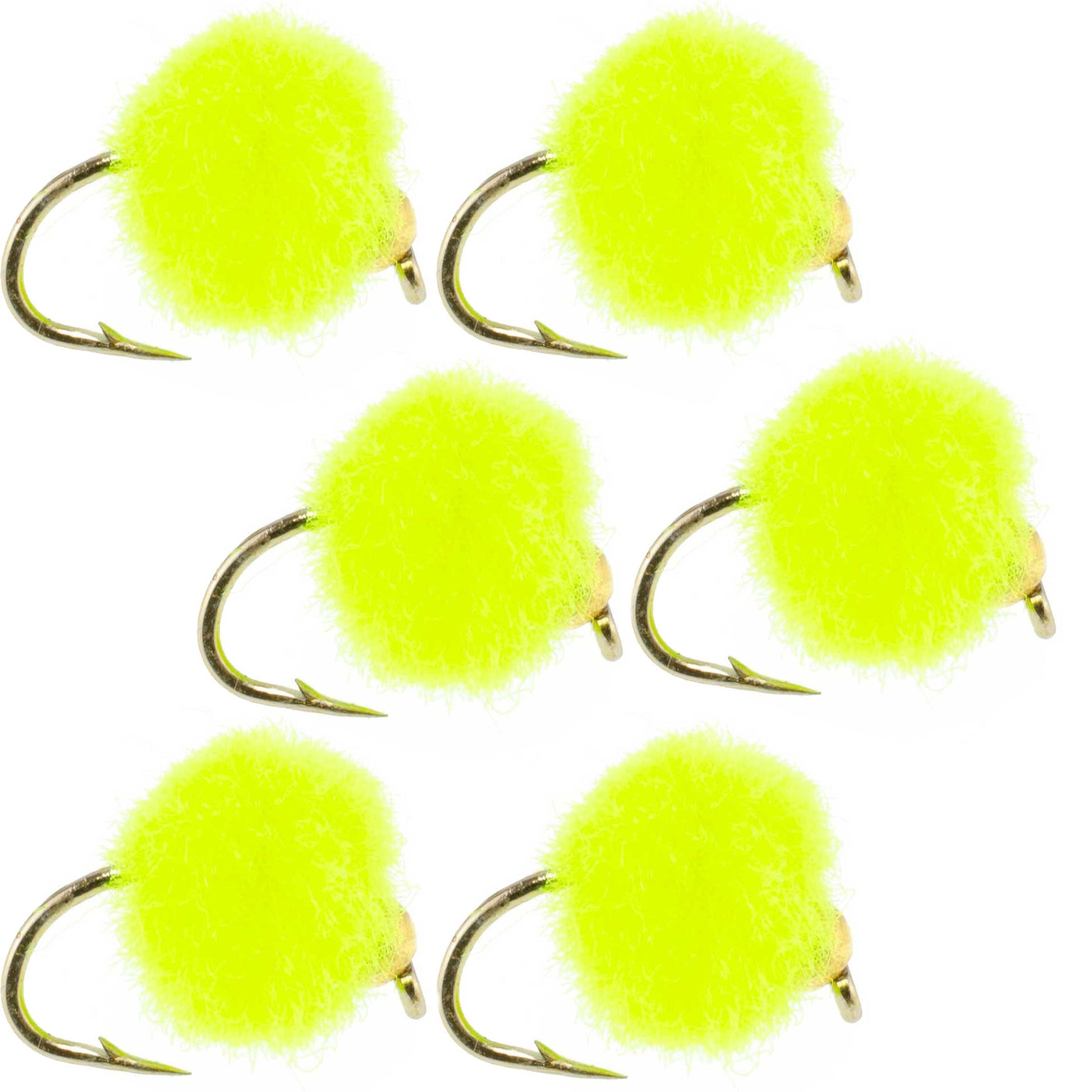Vibrant Hot Chartreuse Bead Head Egg Flies - Set of 6, Size 16 - Korvel