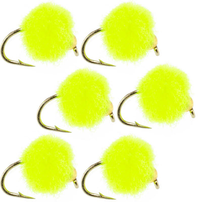 Vibrant Hot Chartreuse Bead Head Egg Flies - Set of 6, Size 16 - Korvel