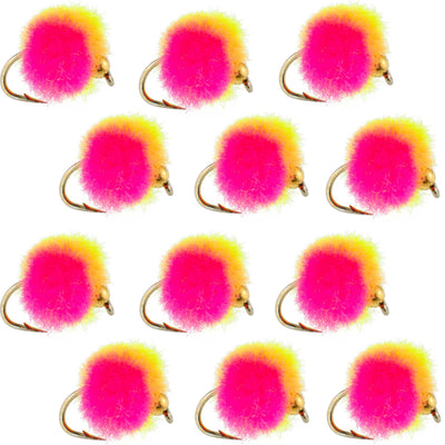 Premium Bead Head Clown Egg Fly Fishing Flies - 12 Pack, Size 16 - Korvel