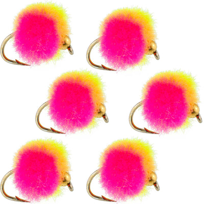 Premium Bead Head Clown Egg Fly Fishing Flies - Set of 6, Size 16 - Korvel