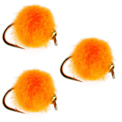 Hot Orange Bead Head Egg Flies - 3 Pack, Size 16 - Korvel