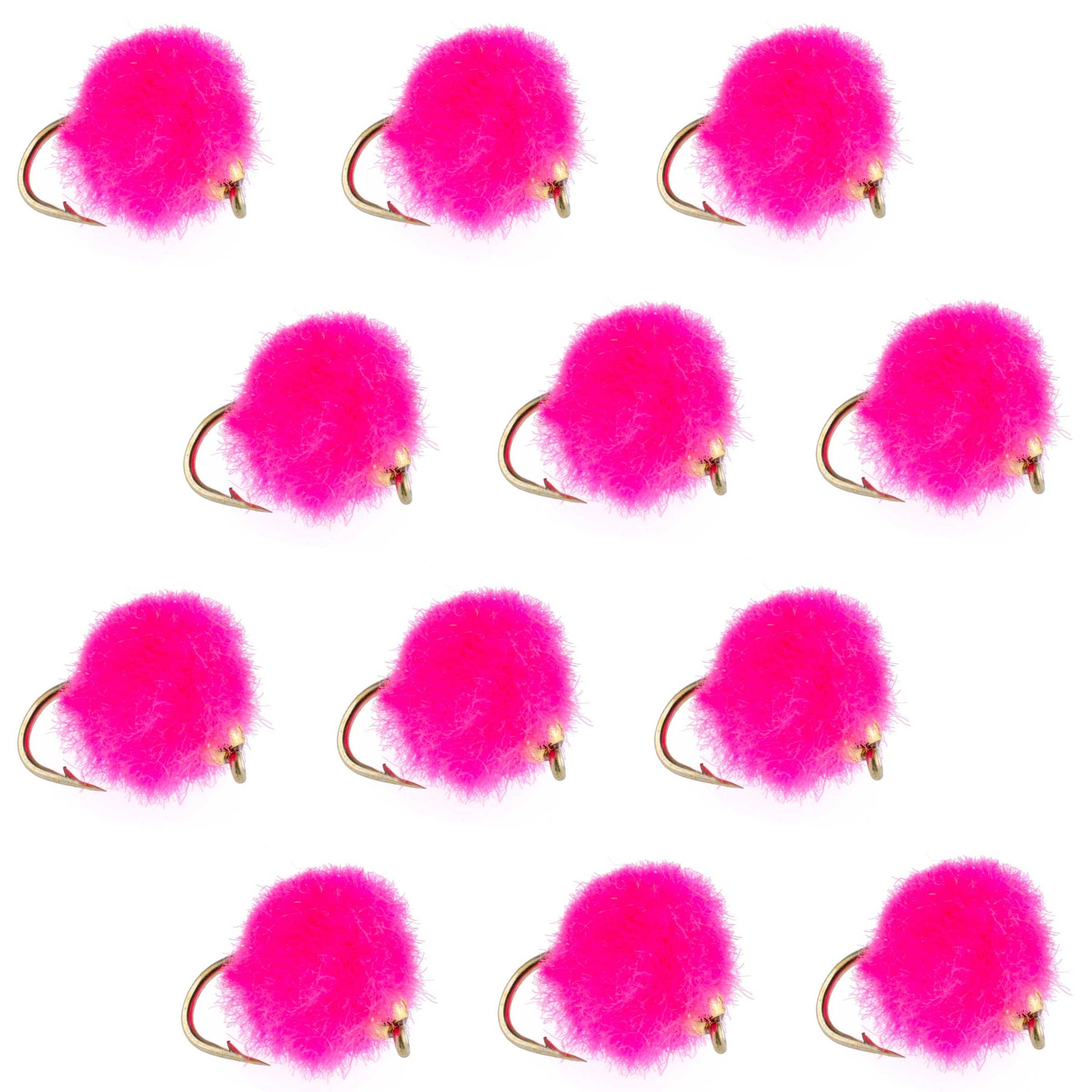 Vibrant Hot Pink Bead Head Egg Flies - 12 Pack, Size 16 - Korvel