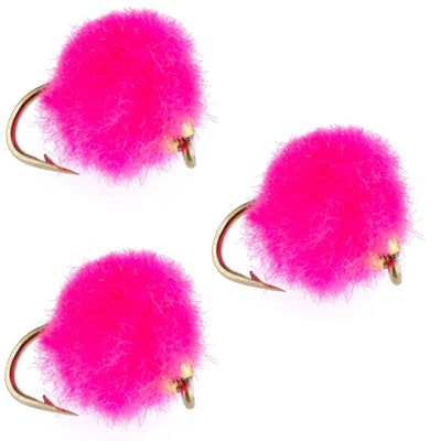 Hot Pink Bead Head Egg Flies - 3 Pack, Size 16 for Ultimate Fishing - Korvel