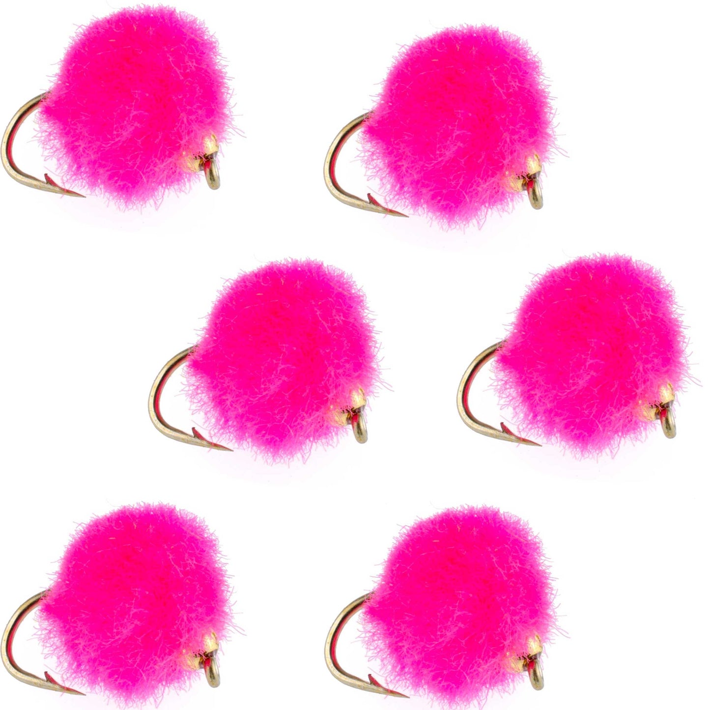 Vibrant Hot Pink Bead Head Egg Flies - Set of 6, Size 16 - Korvel