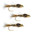 Triple Pack of Barbless Bead Head Gold Ribbed Hare's Ear Nymphs - Size 16 - Korvel