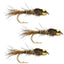 Triple Pack of Bead Head Gold Ribbed Hare's Ear Nymphs - Size 14 - Korvel
