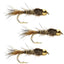 3 Pack Tungsten Bead Head Gold Ribbed Hare's Ear Nymphs - Size 18 - Korvel