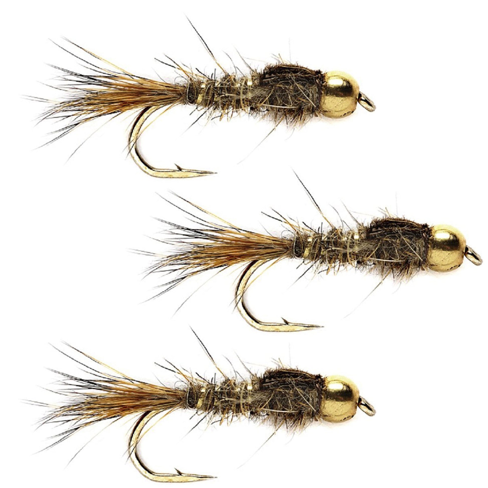 3 Pack Tungsten Bead Head Gold Ribbed Hare's Ear Nymphs - Size 18 - Korvel