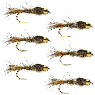 Barbless Gold Ribbed Hare's Ear Nymph Flies - Size 14 (Pack of 6) - Korvel