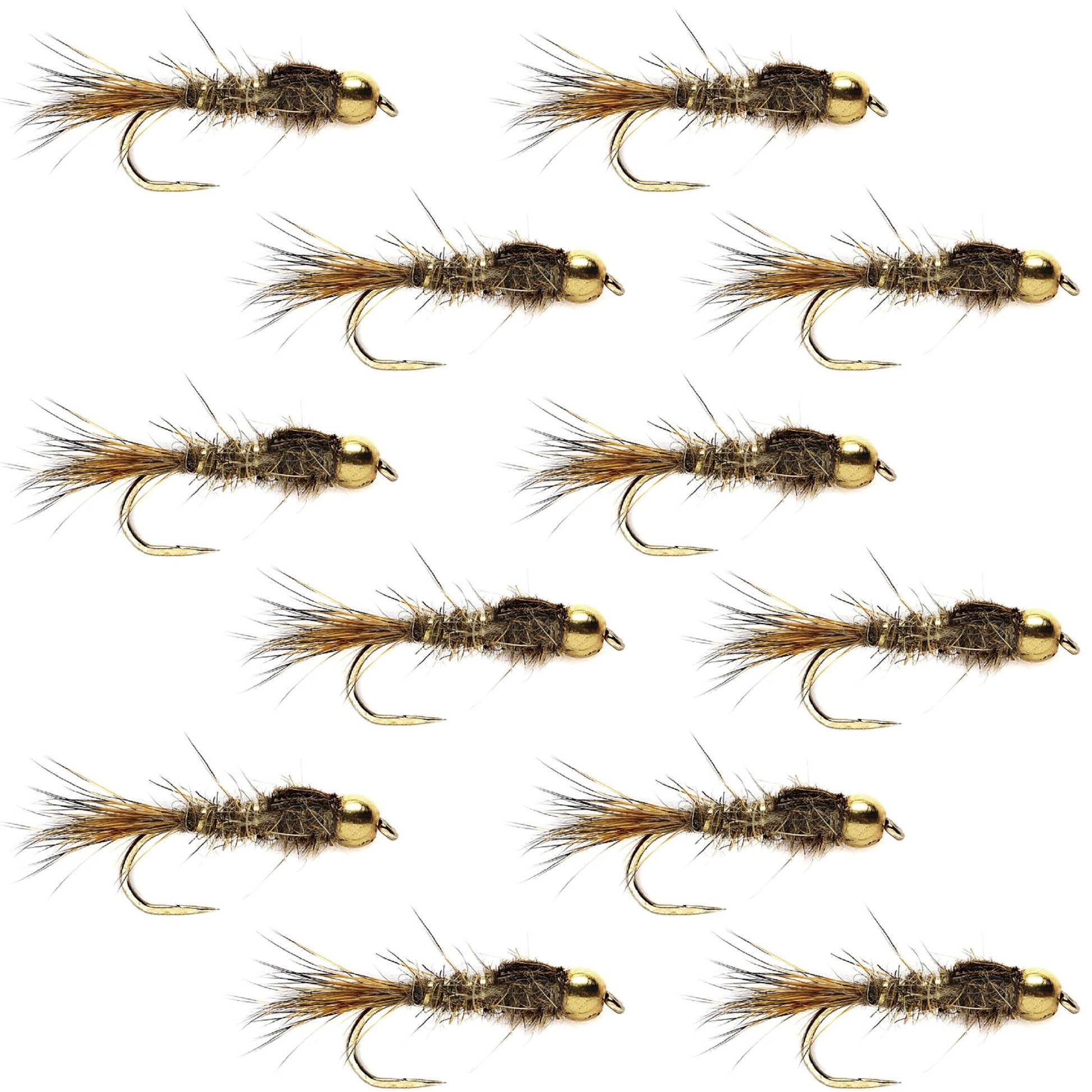 Gold Ribbed Hare's Ear Nymph - Barbless Bead Head Flies (12 Pack, Size 16) - Korvel