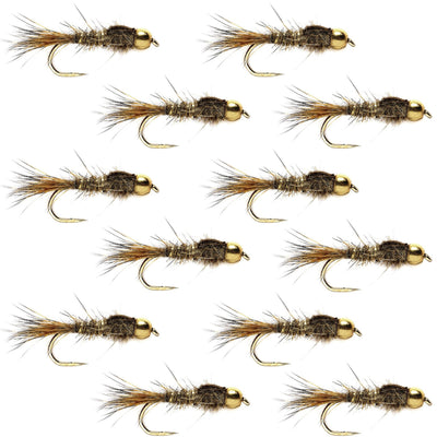 Gold Ribbed Hare's Ear Nymph - Barbless Bead Head Flies (12 Pack, Size 16) - Korvel