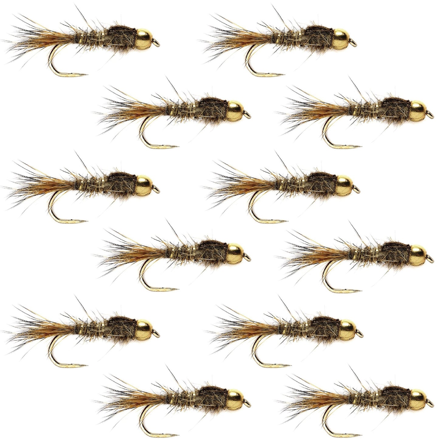 Premium Barbless Gold Ribbed Hare's Ear Nymphs - 12 Pack, Size 10 - Korvel