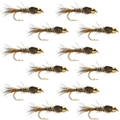 Premium Tungsten Bead Head Gold Ribbed Hares Ear Nymph Flies - 12 Pack, Size 12 - Korvel