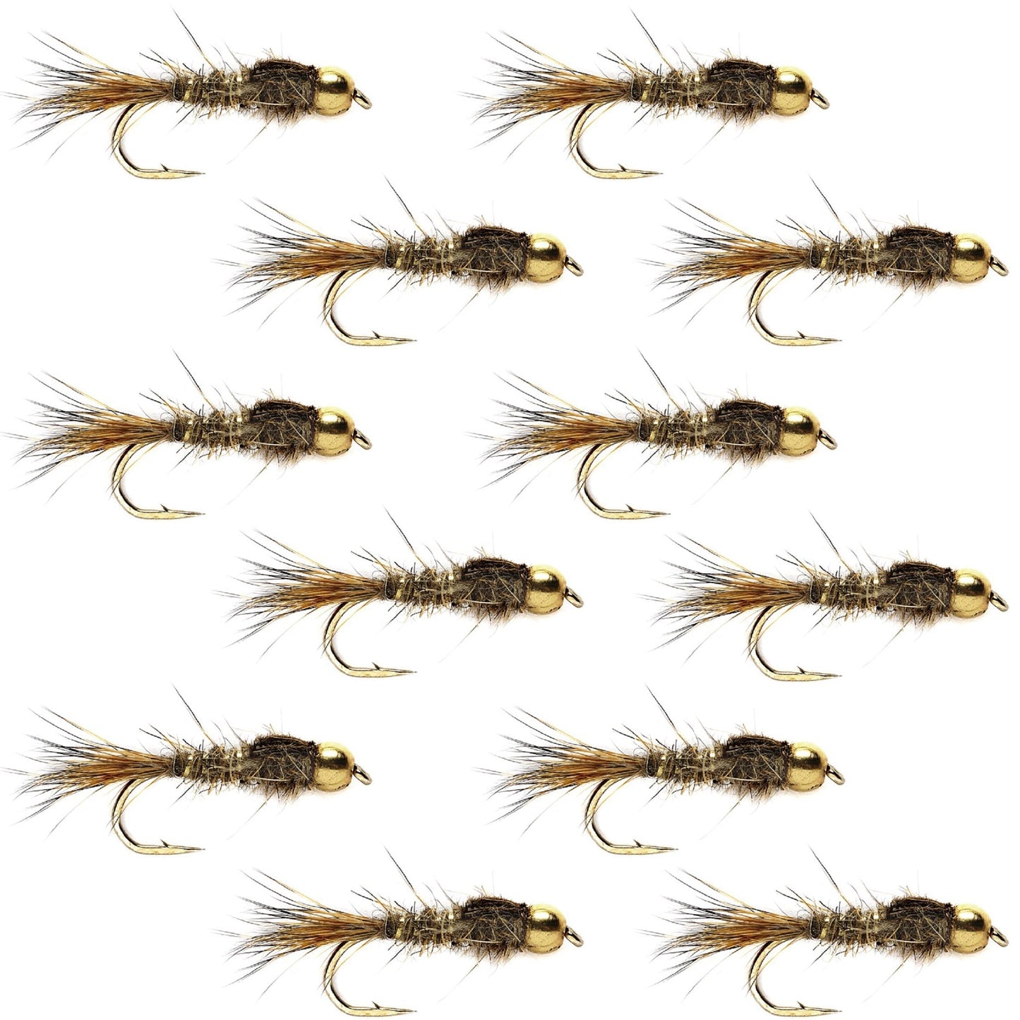 Premium Gold Ribbed Hare's Ear Nymph Flies - 12 Pack, Size 18 - Korvel
