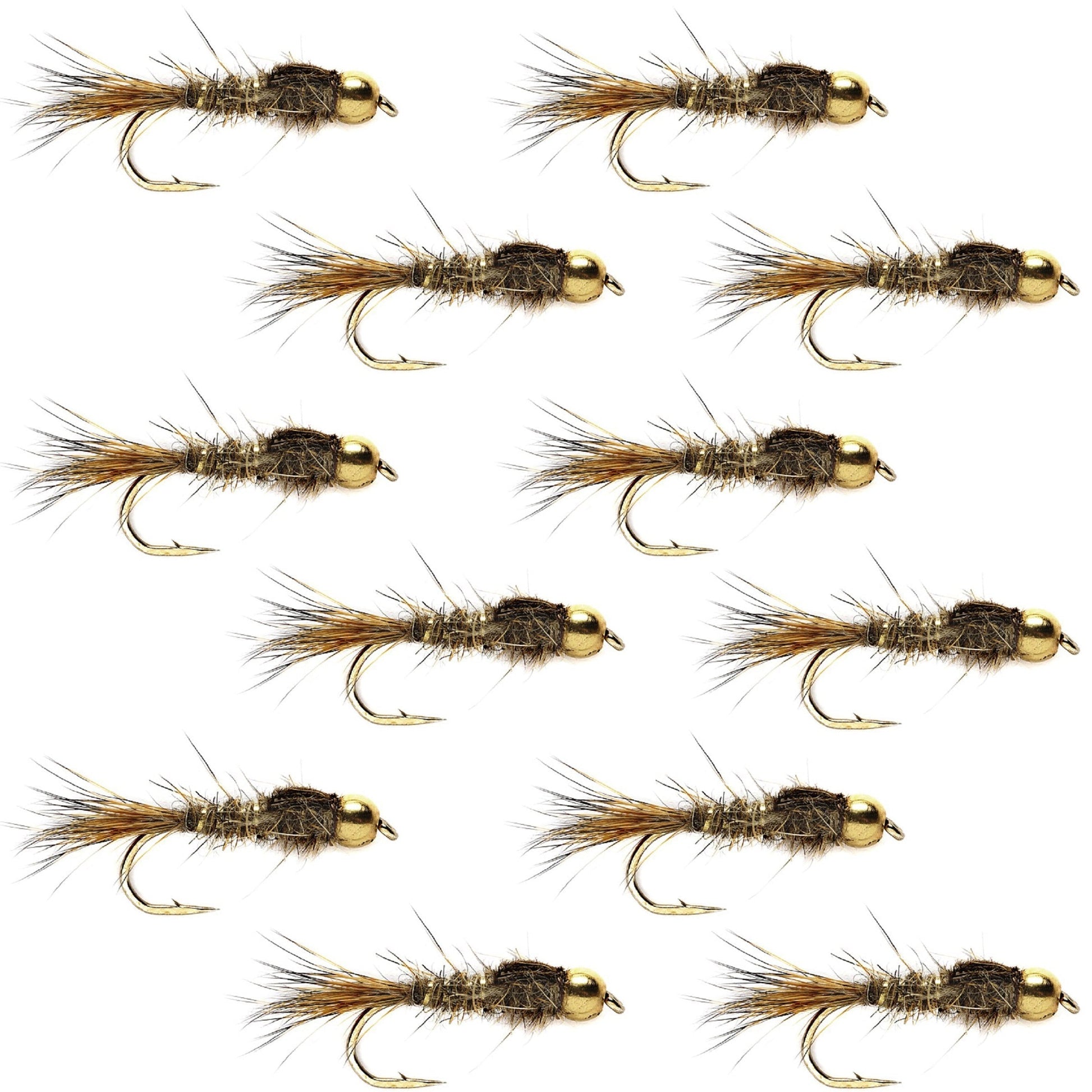 Premium Gold Ribbed Hare's Ear Nymph Flies - 12 Pack, Size 18 - Korvel