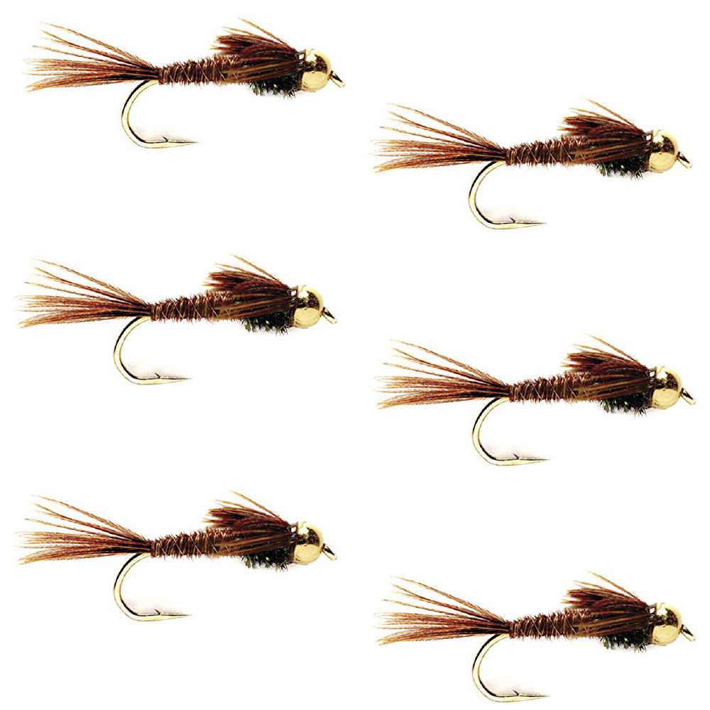 Premium Bead Head Pheasant Tail Nymphs - Set of 6, Size 16 - Korvel